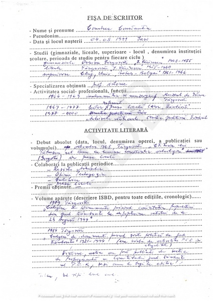 M-1282-1 - Fisa scriitor Condrea Constantin